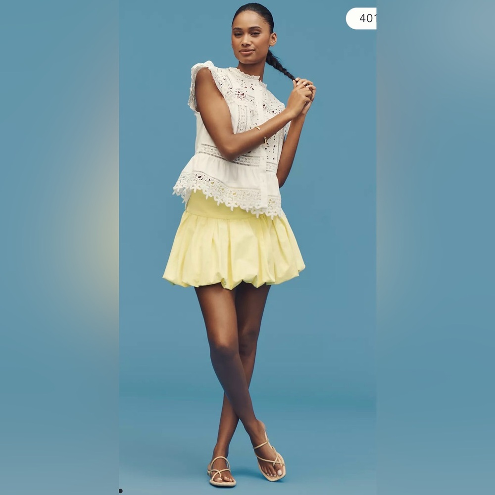 💛 NWOT Anthropologie Mare Mare Bubble Hem Mini Skirt Yellow S Drop Waist
